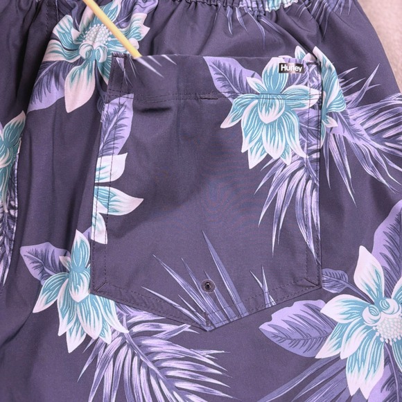 Hurley Mens XL Blue Floral Swim Trunks Compression Liner Board Shorts Resort - Picture 7 of 13